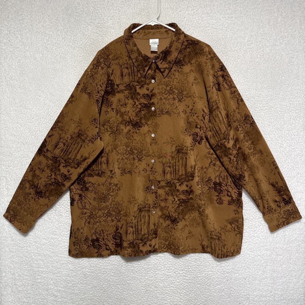 Soft Surroundings Womens Brown Toile Enchanted Rose Long Tunic Shirt Unique 3X